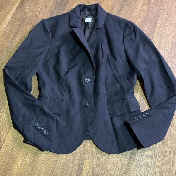 J.Crew super 110s black‎ pinstripe blazer jacket fitted style 2 button Workcore - Picture 1 of 8